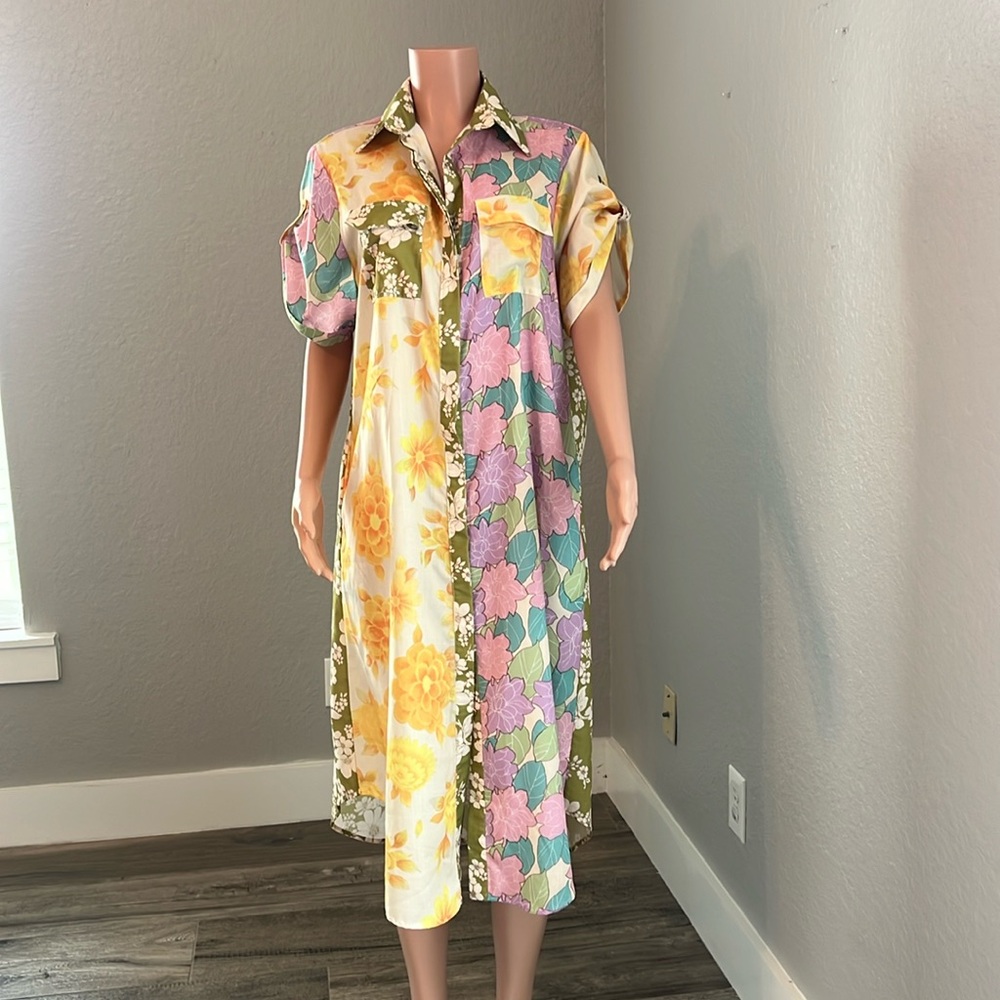 Beulah Shirt dress in Shades Of Green Purple Paisley Floral Print LARGE #114